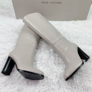 Pour La Victoire block heeled leather tall boots in neutral